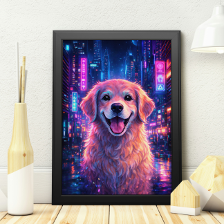 Neon Golden Retriever Rolled Poster