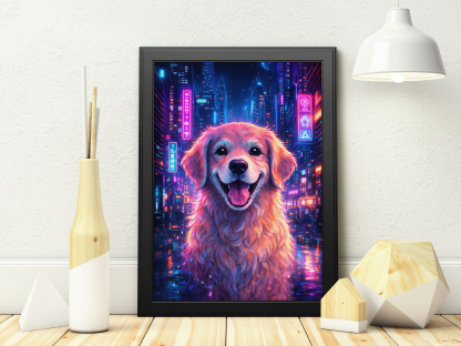 Neon Golden Retriever Rolled Poster
