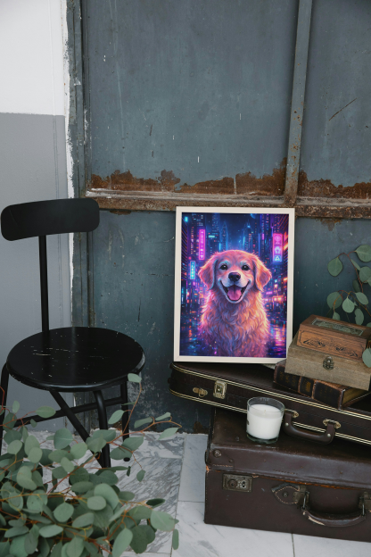 Neon Golden Retriever Rolled Poster - Image 2