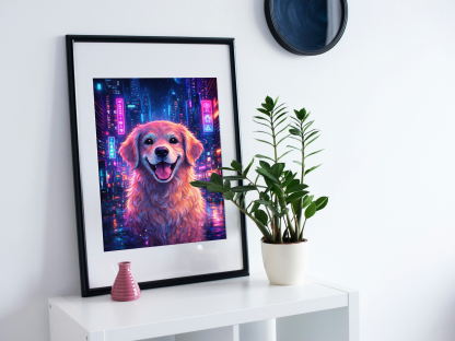 Neon Golden Retriever Rolled Poster - Image 4