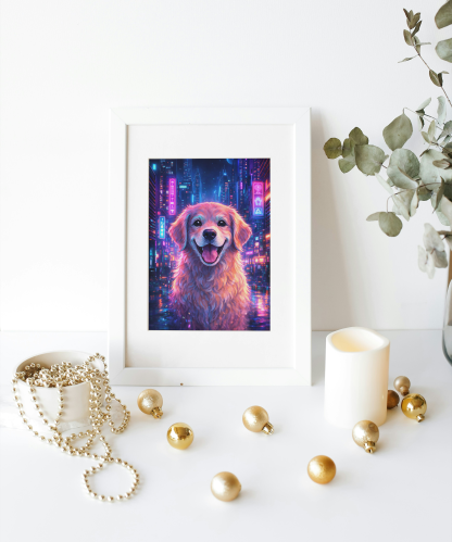 Neon Golden Retriever Rolled Poster - Image 7